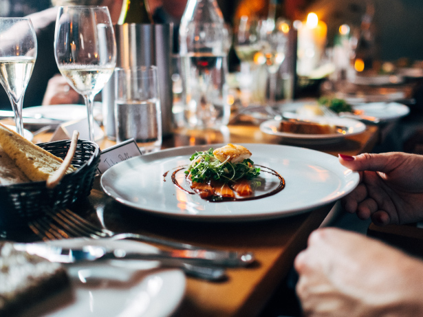 Plate of food in restaurant